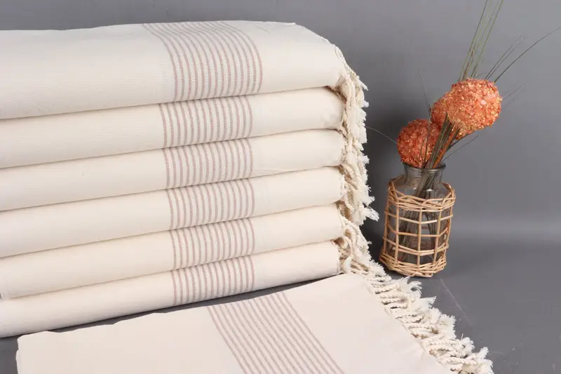 Bath Towel Organic Cotton Brown Stripes, 40x67 Inches