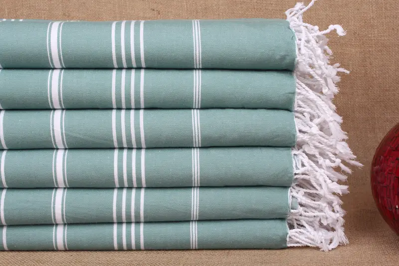 Petrol Green Striped Turkish Beach Towel, Personalizable, 40x71 Inches