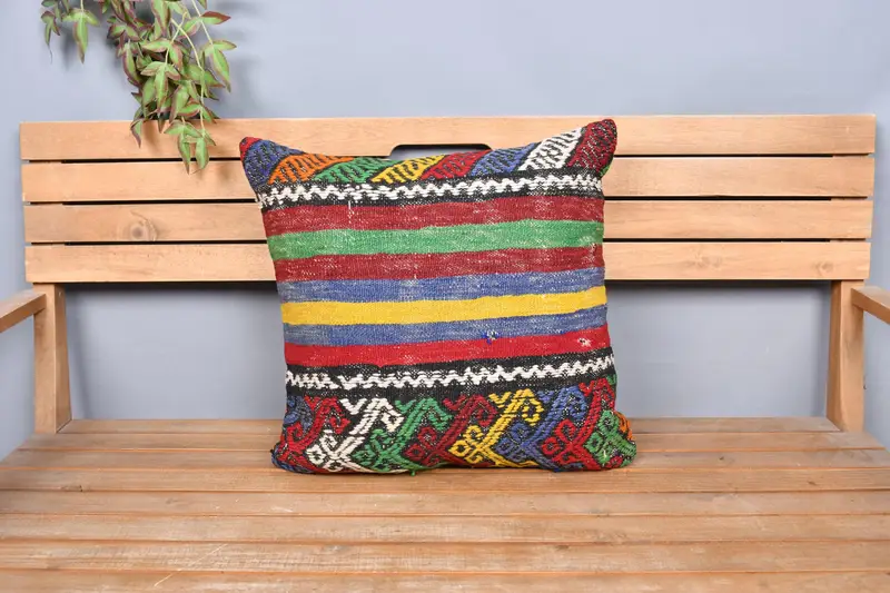 20x20 Red Pillow, Comfy Throw Pillow Cover, Cushion Cover, Retro Pillow, Handmade Kilim Cushion, Vintage Pillow, Antique Pillows - 6