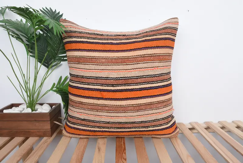 Antique Pillows, 24x24 Orange Cushion, Pillow for Couch, Cushion Cover, Handwoven Pillow Cover Cushion Case, Boho Pillow Sham Cover - 1