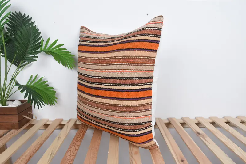 Antique Pillows, 24x24 Orange Cushion, Pillow for Couch, Cushion Cover, Handwoven Pillow Cover Cushion Case, Boho Pillow Sham Cover - 5