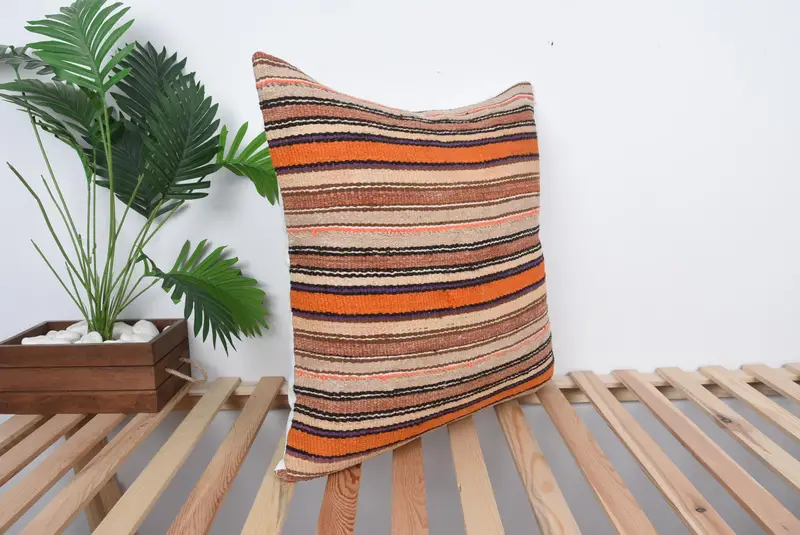 Antique Pillows, 24x24 Orange Cushion, Pillow for Couch, Cushion Cover, Handwoven Pillow Cover Cushion Case, Boho Pillow Sham Cover - 4