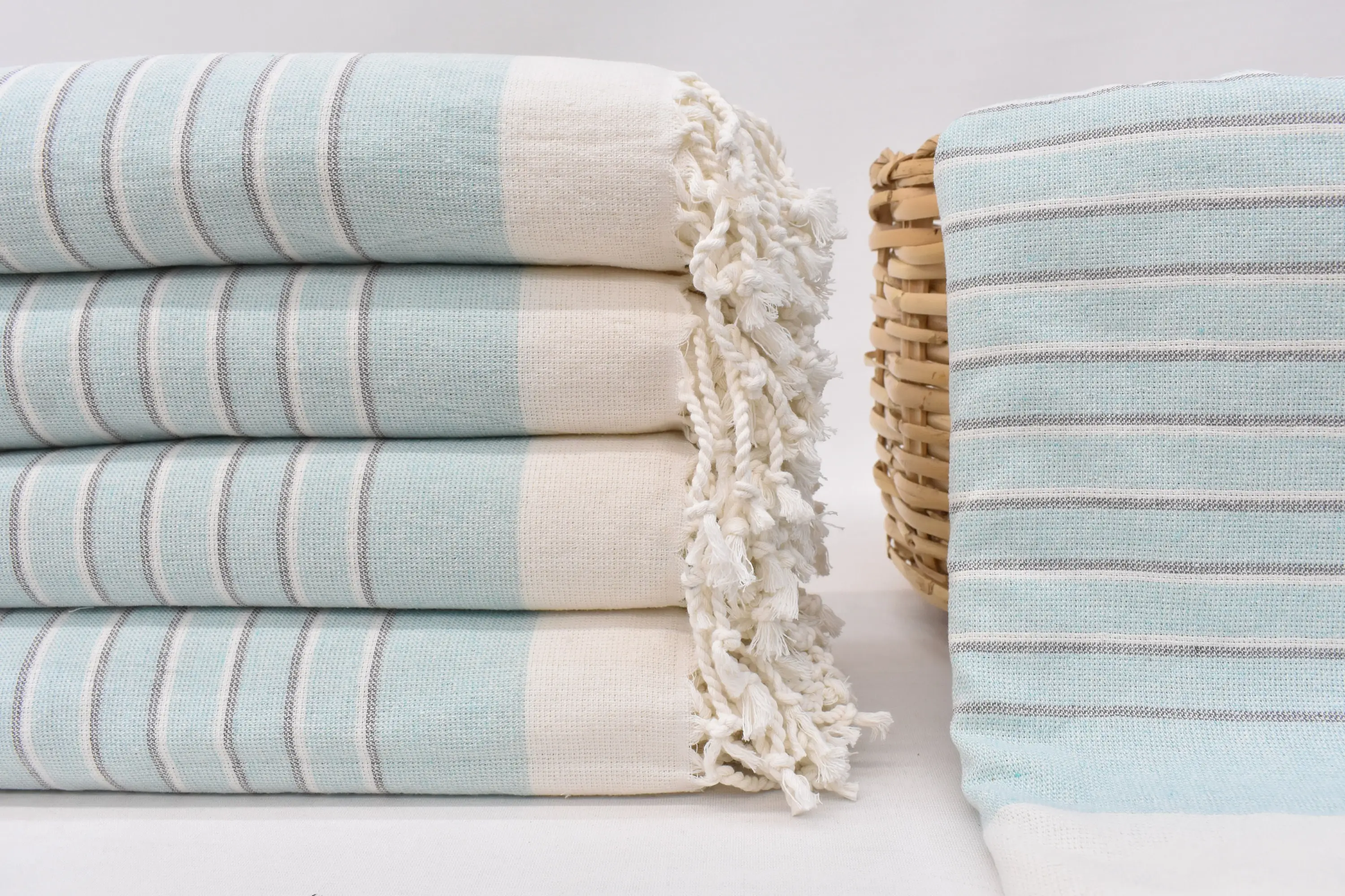 Gift For Him, 67x40 Mint Striped Terry Towel, Turkish Beach Towel - 1
