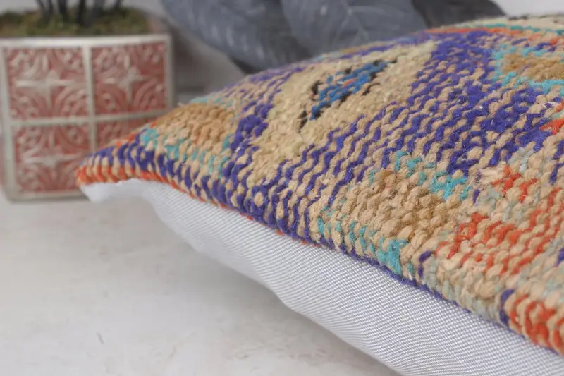 14x14 Orange Pillow Sham, Throw Kilim Pillow, Antique Pillows, Ethnical Kilim Rug Pillow, Pillow Sham, Comfy Throw Pillow Cover - 7