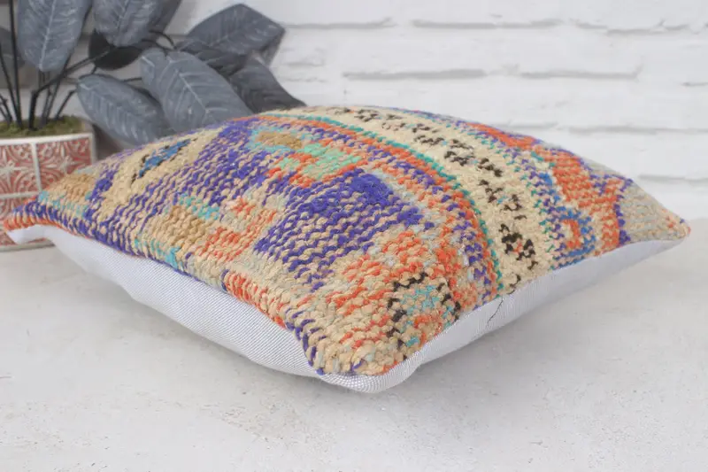 14x14 Orange Pillow Sham, Throw Kilim Pillow, Antique Pillows, Ethnical Kilim Rug Pillow, Pillow Sham, Comfy Throw Pillow Cover - 6
