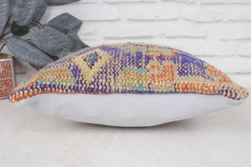14x14 Orange Pillow Sham, Throw Kilim Pillow, Antique Pillows, Ethnical Kilim Rug Pillow, Pillow Sham, Comfy Throw Pillow Cover - 5