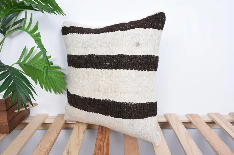 Boho Pillow Sham Cover, Toss Pillow Sham, Ethnical Kilim Rug Pillow, Handmade Kilim Cushion, Cushion Case, 16x16 White Cushion Case - 5