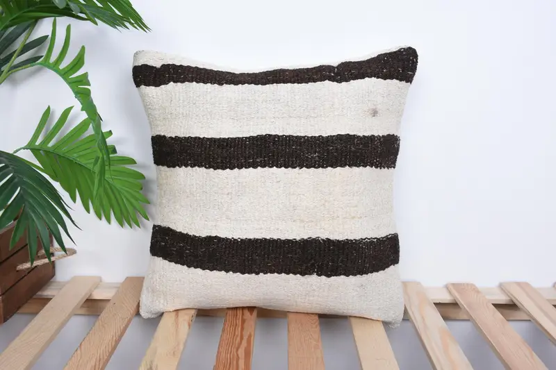 Boho Pillow Sham Cover, Toss Pillow Sham, Ethnical Kilim Rug Pillow, Handmade Kilim Cushion, Cushion Case, 16x16 White Cushion Case - 1
