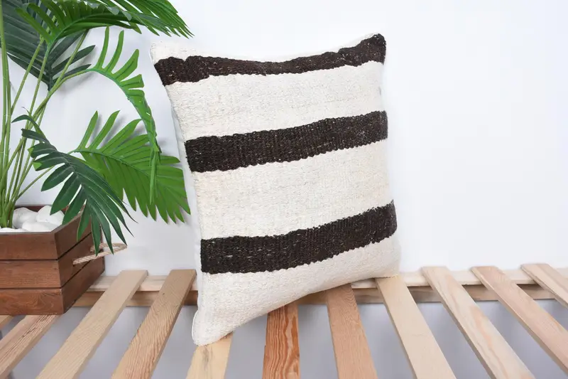 Boho Pillow Sham Cover, Toss Pillow Sham, Ethnical Kilim Rug Pillow, Handmade Kilim Cushion, Cushion Case, 16x16 White Cushion Case - 4