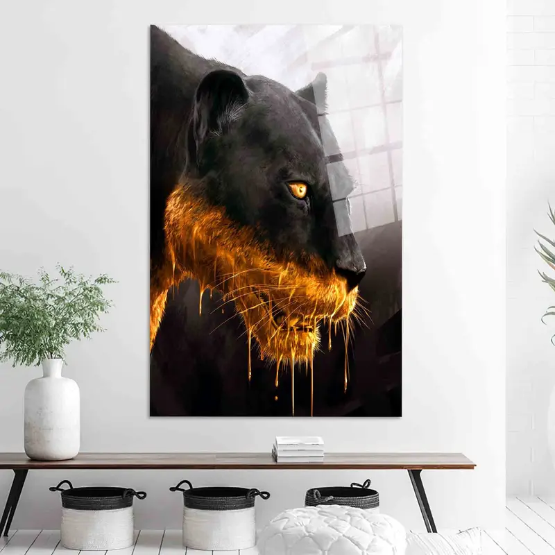 Modernes Bauernhaus-Panther-Leinwandbild: Trendiger Raubkatzen-Kunstdruck