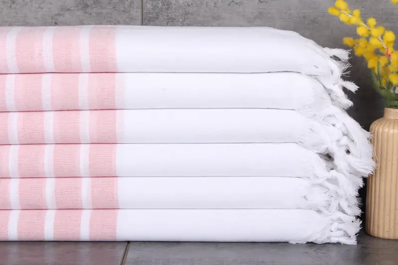Beach Towel Monogrammed Turkish Cotton Pink Stripes, 40x71 Inches