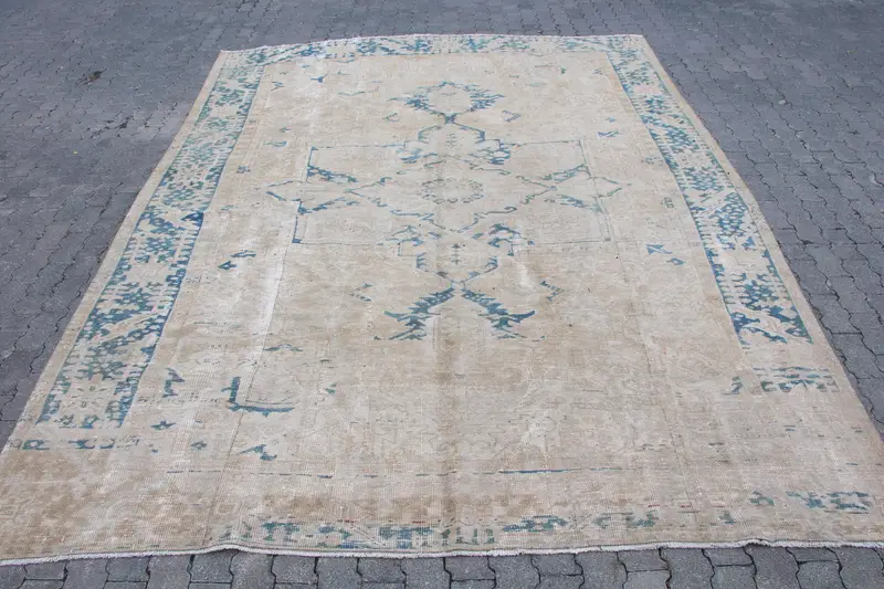 8.6x11.9 ft Turkish Oversize Rug, Vintage Blue Solid Rug - 1