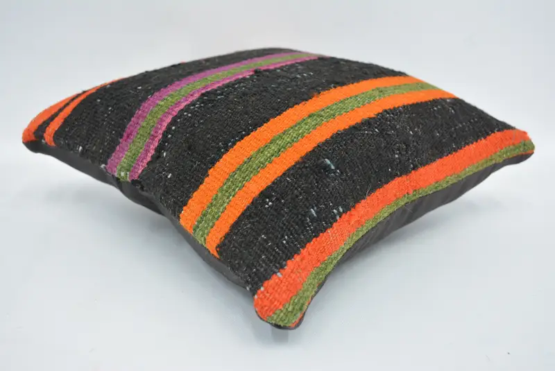 Black & Orange Embroidered Throw Pillow, 12x12 Inch Geometric Cushion - 6