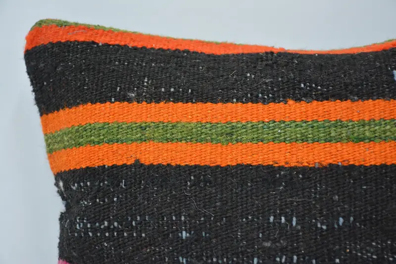 Black & Orange Embroidered Throw Pillow, 12x12 Inch Geometric Cushion - 2