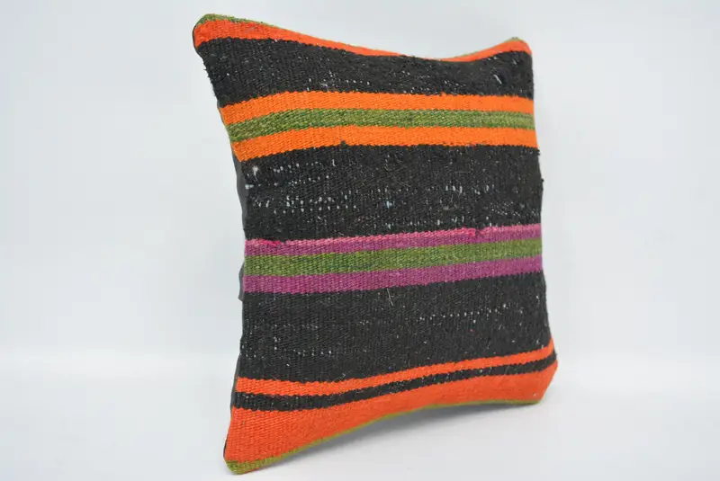 Black & Orange Embroidered Throw Pillow, 12x12 Inch Geometric Cushion - 3