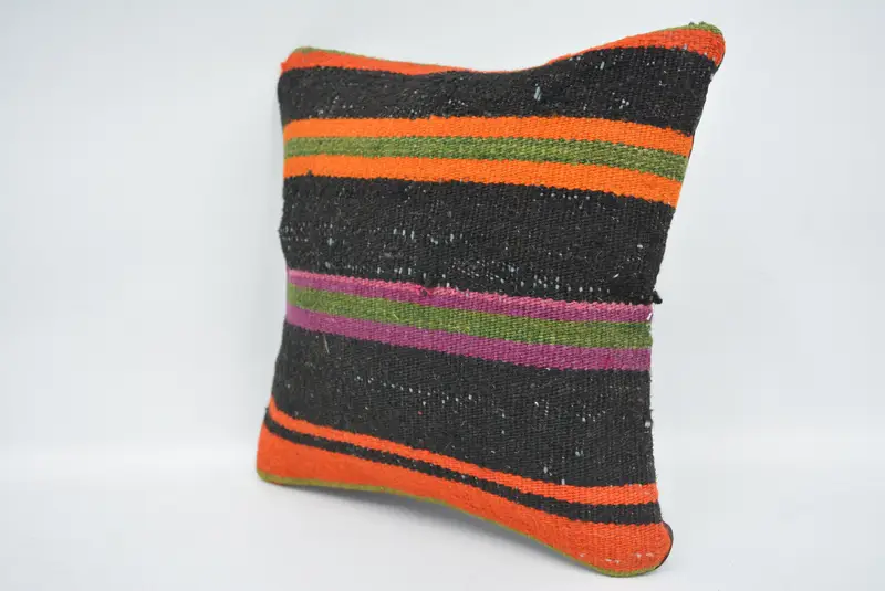 Black & Orange Embroidered Throw Pillow, 12x12 Inch Geometric Cushion - 4