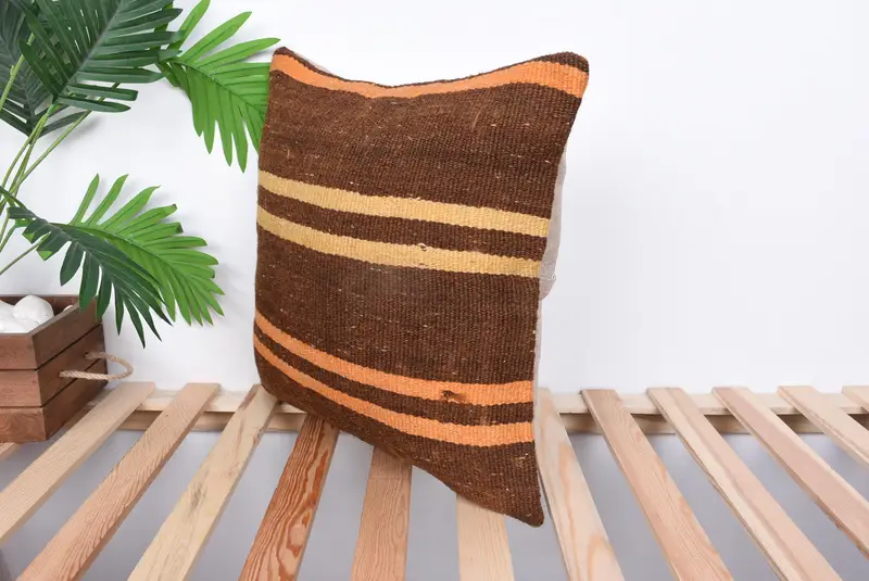 Kilim Pillow Cover, 18x18 Brown Cushion Cover, Antique Pillows, Armchair Cushion Cover, Pillow Sham, Garden Pillow Sham, Home Decor Pillow - 5