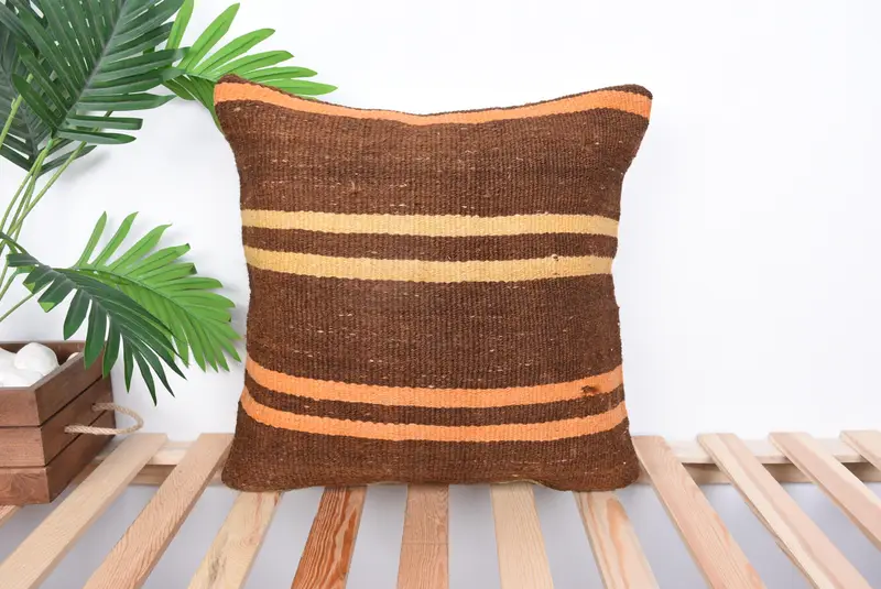 Kilim Pillow Cover, 18x18 Brown Cushion Cover, Antique Pillows, Armchair Cushion Cover, Pillow Sham, Garden Pillow Sham, Home Decor Pillow - 1