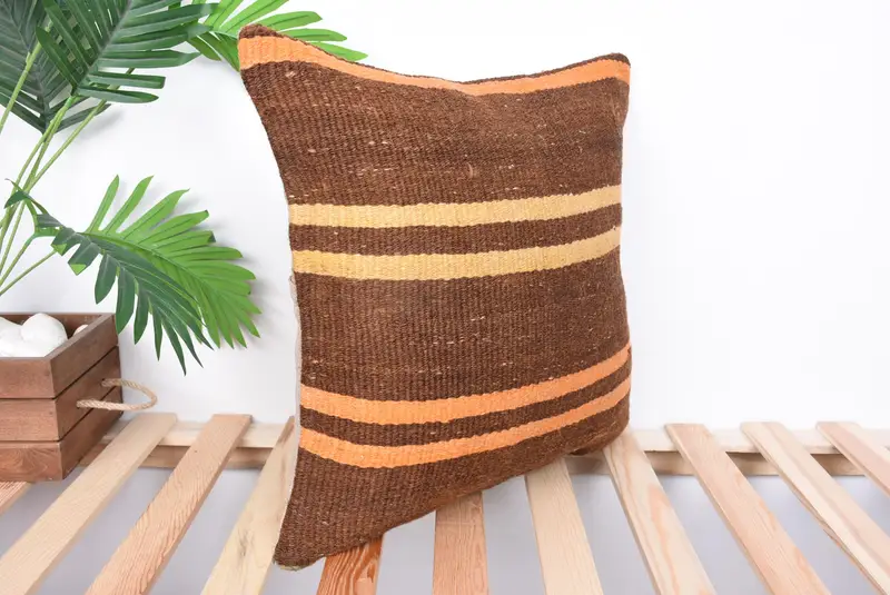 Kilim Pillow Cover, 18x18 Brown Cushion Cover, Antique Pillows, Armchair Cushion Cover, Pillow Sham, Garden Pillow Sham, Home Decor Pillow - 4