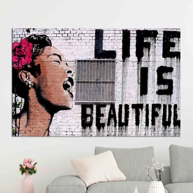 抽象的な女性グラフィティ キャンバス: バンクシーにインスピレーションを得たプリント アート