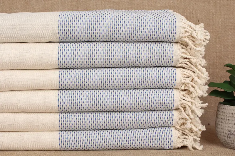 Custom Beach Towel Embroidered Organic Cotton Sax Blue 40x71 Inches