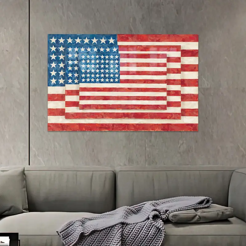Amerikan Bayrağı Tasarımlı Zarif Baskılı Cam - Modern Elegance
