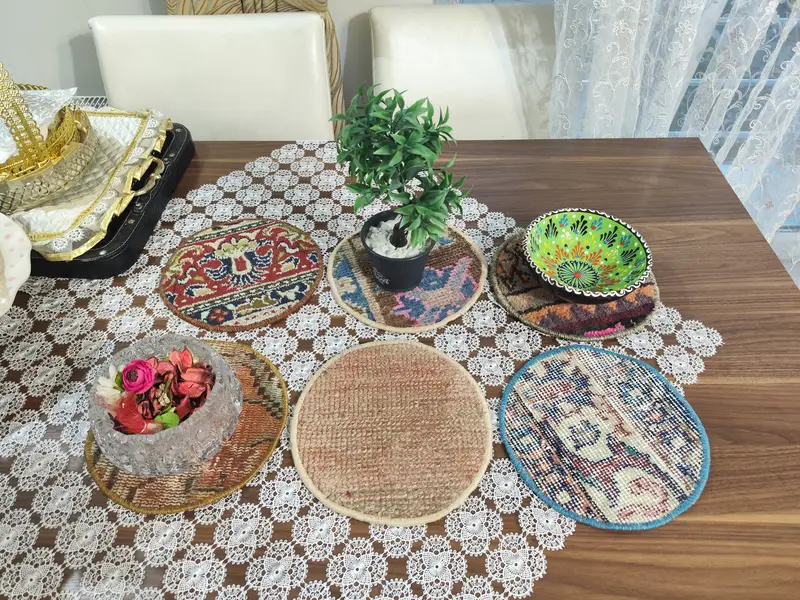 Bohemian Round Wool Placemats, Traditional Non-Slip Placemats