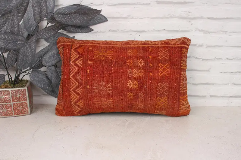 Pillow for Couch, Antique Pillows, Decorative Throw Cushion, 12x20 Red Pillow Case, Outdoor Pillow Cover, Pillow Sham, Kilim Pillow - 1