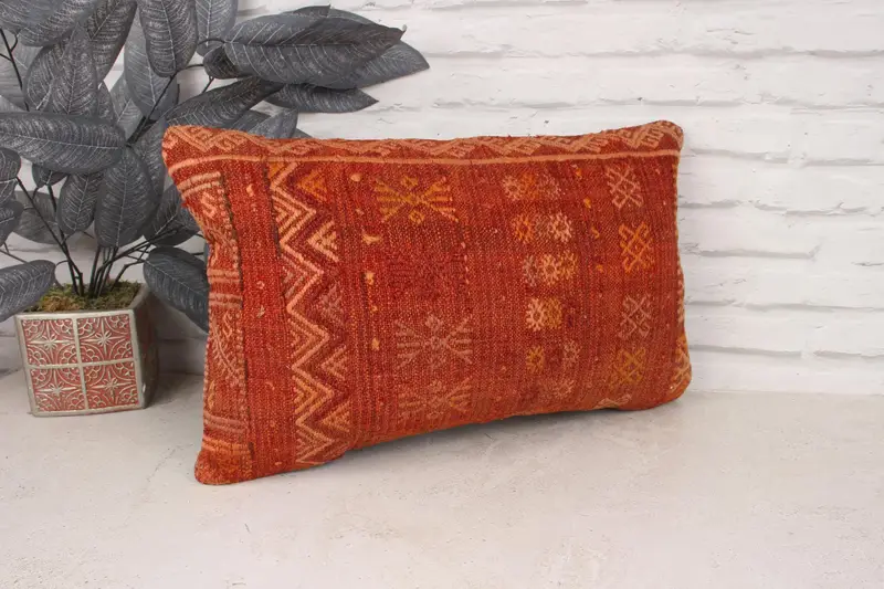 Pillow for Couch, Antique Pillows, Decorative Throw Cushion, 12x20 Red Pillow Case, Outdoor Pillow Cover, Pillow Sham, Kilim Pillow - 3