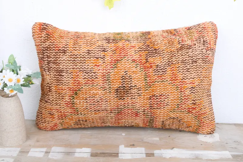 Vintage Kilim Throw Pillow, 12x20 Yellow Cushion Cover, Cushion Case, Anatolian Pillow Case, Boho Pillow Sham Cover, Pillow for Sofa - 2