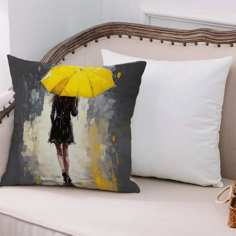 Kız Odası Dekoru için Sarı Şemsiye Soyut Baskı Yastık
