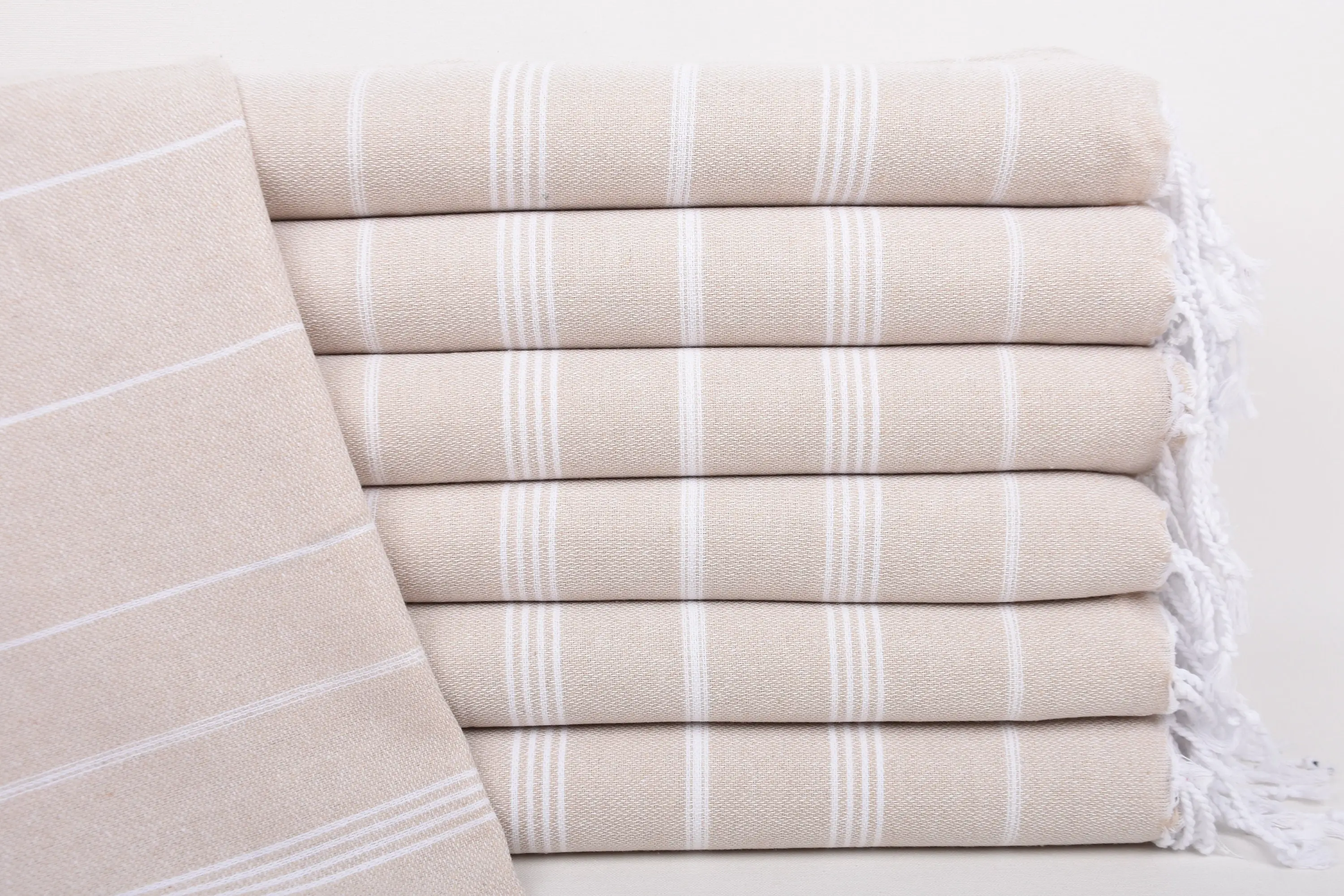 Wedding Favors Monogram Kitchen Towel Beige Striped Dish Towel, 38x18 Inches - 1