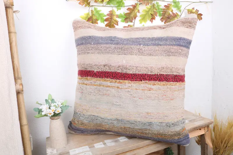 Home Decor Pillow, Vintage Kilim Pillow, Ethnic Pillow Sham, Patio Pillow Sham, Vintage Kilim Throw Pillow, 24x24 White Pillow, Pillow Sham - 4