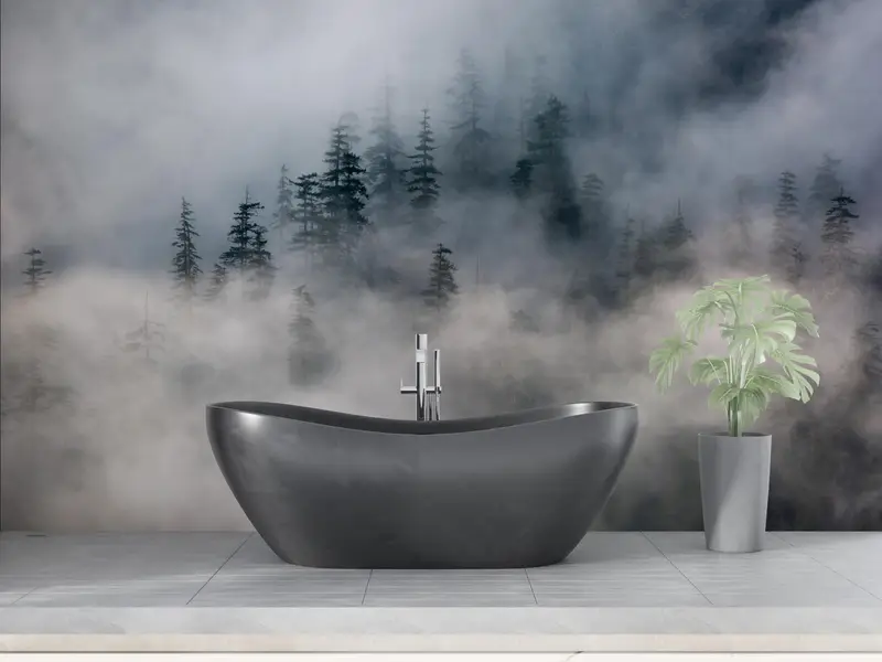 Elegante Naturlandschafts-Tapete mit Wald- und Bergblick