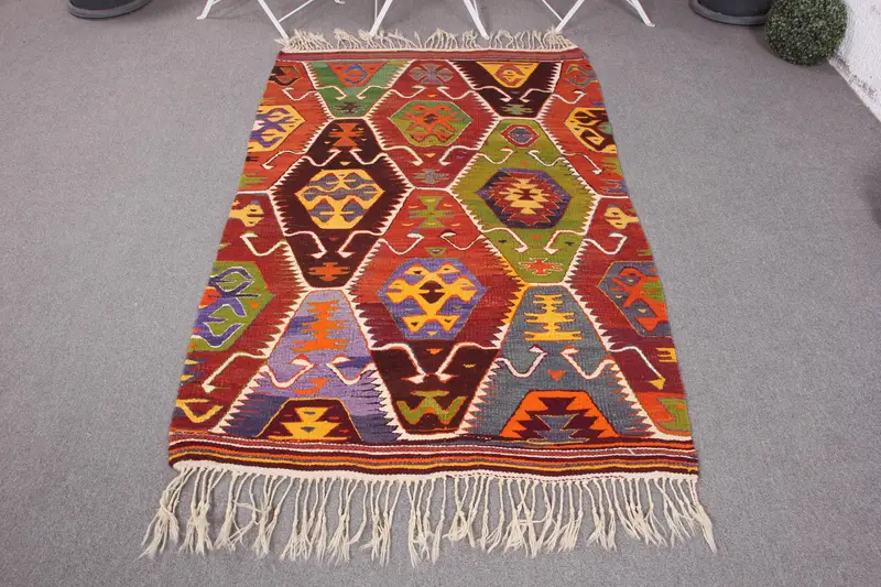 Handmade Purple & Green Check Rug, 3,5x5,6 ft