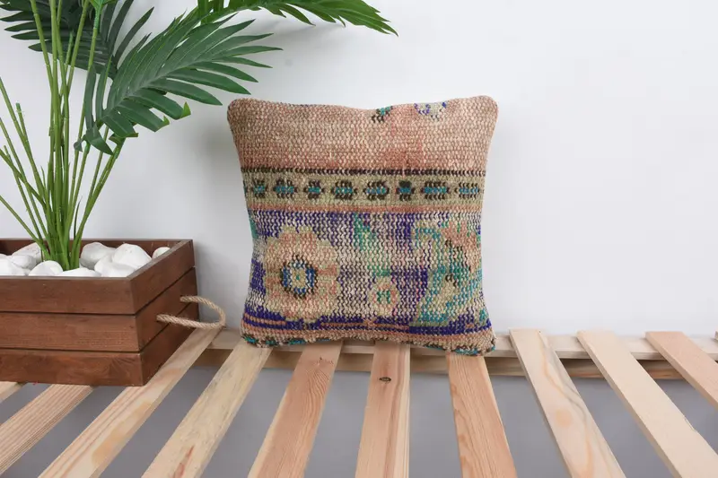 Pillow Cover, Boho Pillow, Vintage Pillow, Authentic Pillow Cover, Kilim Cushion Sham, 12x12 Blue Cushion, Sofa Bolster Cushion Cover - 1
