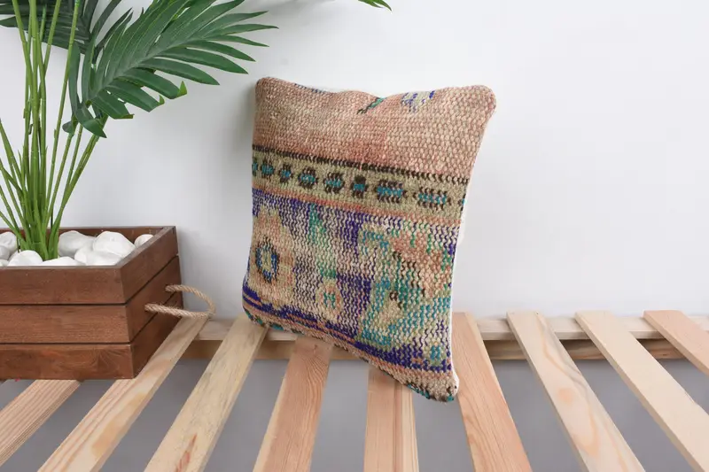 Pillow Cover, Boho Pillow, Vintage Pillow, Authentic Pillow Cover, Kilim Cushion Sham, 12x12 Blue Cushion, Sofa Bolster Cushion Cover - 5