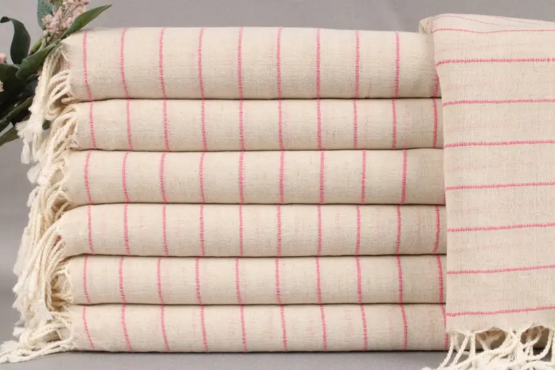 Personalized Turkish Beach Towel Pink Stripes, Beige, 38x71 Inches