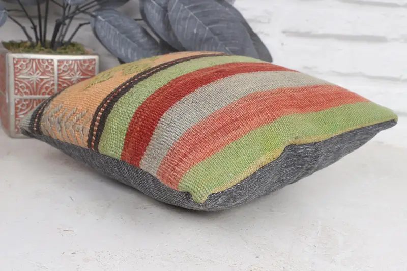 Ethnical Kilim Rug Pillow, Cushion Case, Customized Pillow, 12x12 Green Cushion, Handmade Kilim Cushion, Interior Designer Pillow - 6