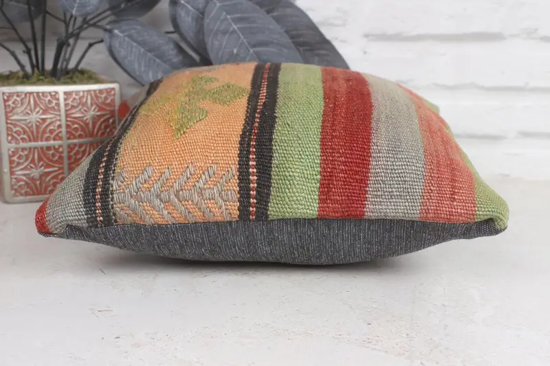 Ethnical Kilim Rug Pillow, Cushion Case, Customized Pillow, 12x12 Green Cushion, Handmade Kilim Cushion, Interior Designer Pillow - 5