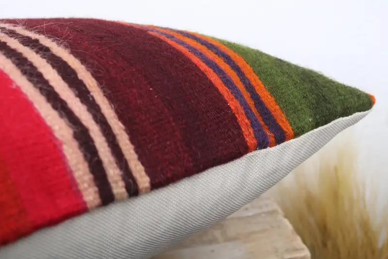 Ethnic Throw Cushion, 18x18 Red Pillow, Pillow Case, Ethnical Kilim Rug Pillow, Ottoman Cushion Cover, Antique Pillows, Aztec Pillow, Turkish Pillow - 6