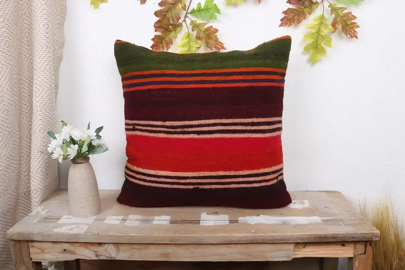 Ethnic Throw Cushion, 18x18 Red Pillow, Pillow Case, Ethnical Kilim Rug Pillow, Ottoman Cushion Cover, Antique Pillows, Aztec Pillow, Turkish Pillow - 1