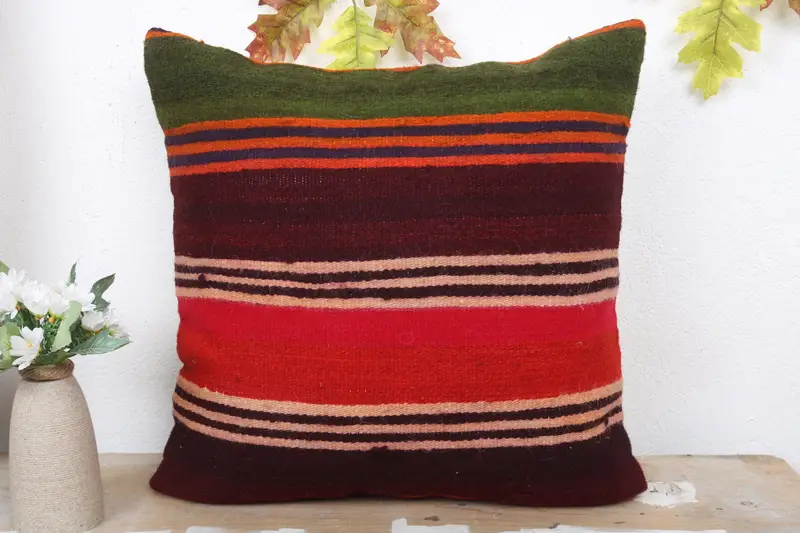 Ethnic Throw Cushion, 18x18 Red Pillow, Pillow Case, Ethnical Kilim Rug Pillow, Ottoman Cushion Cover, Antique Pillows, Aztec Pillow, Turkish Pillow - 2