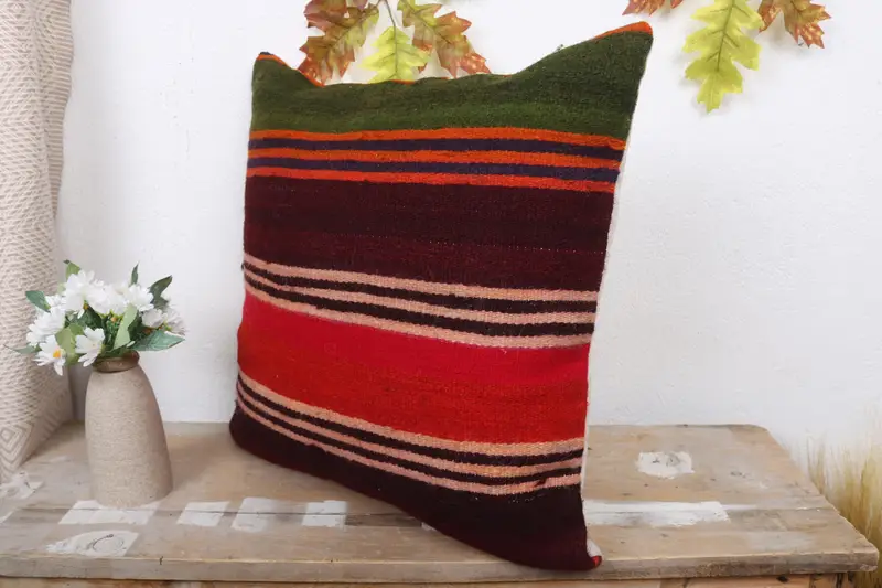 Ethnic Throw Cushion, 18x18 Red Pillow, Pillow Case, Ethnical Kilim Rug Pillow, Ottoman Cushion Cover, Antique Pillows, Aztec Pillow, Turkish Pillow - 4