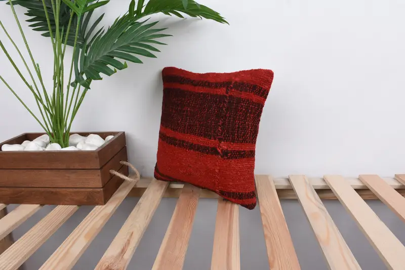 Turkish Kilim Pillow, Wholesale Pillow Cover, Outdoor Cushion, 12x12 Red Pillow Case, Pillow Sham, Handmade Kilim Cushion, Home Decor Pillow - 5