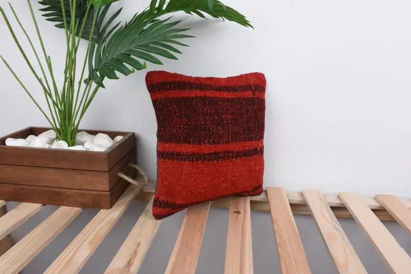 Turkish Kilim Pillow, Wholesale Pillow Cover, Outdoor Cushion, 12x12 Red Pillow Case, Pillow Sham, Handmade Kilim Cushion, Home Decor Pillow - 4