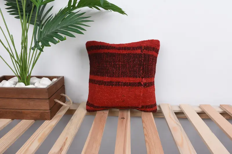 Turkish Kilim Pillow, Wholesale Pillow Cover, Outdoor Cushion, 12x12 Red Pillow Case, Pillow Sham, Handmade Kilim Cushion, Home Decor Pillow - 1