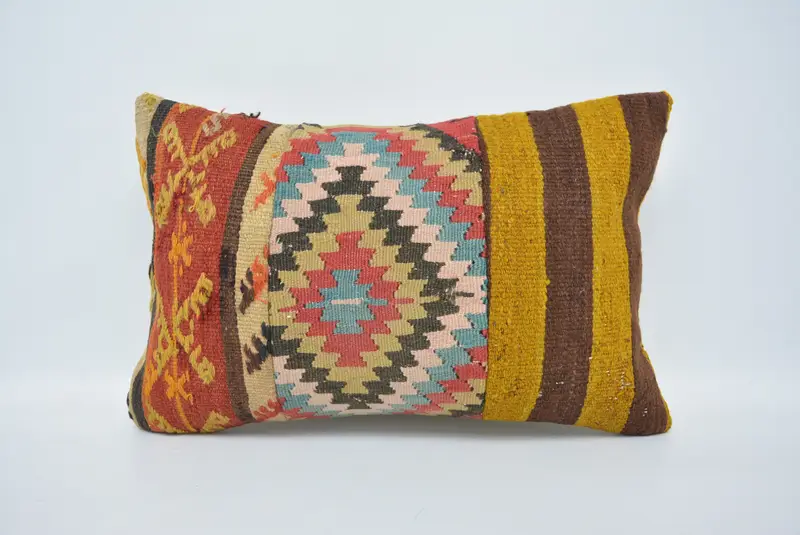 Antique Pillows, 16x24 Yellow Cushion, Cushion, Vintage Pillow, Cotton Cushion Cover, Aztec Pillow Cover, Ethnical Kilim Rug Pillow - 1