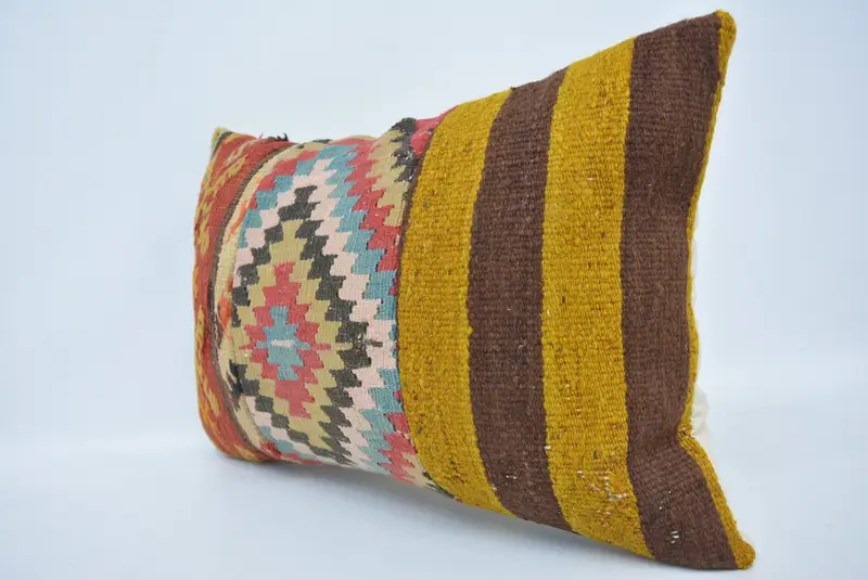 Antique Pillows, 16x24 Yellow Cushion, Cushion, Vintage Pillow, Cotton Cushion Cover, Aztec Pillow Cover, Ethnical Kilim Rug Pillow - 4