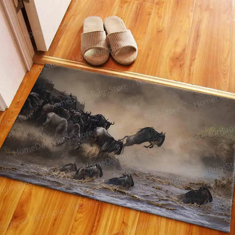 Buffalo Herd Safari Landscape Printed Rug, Wildlife Nature Decor